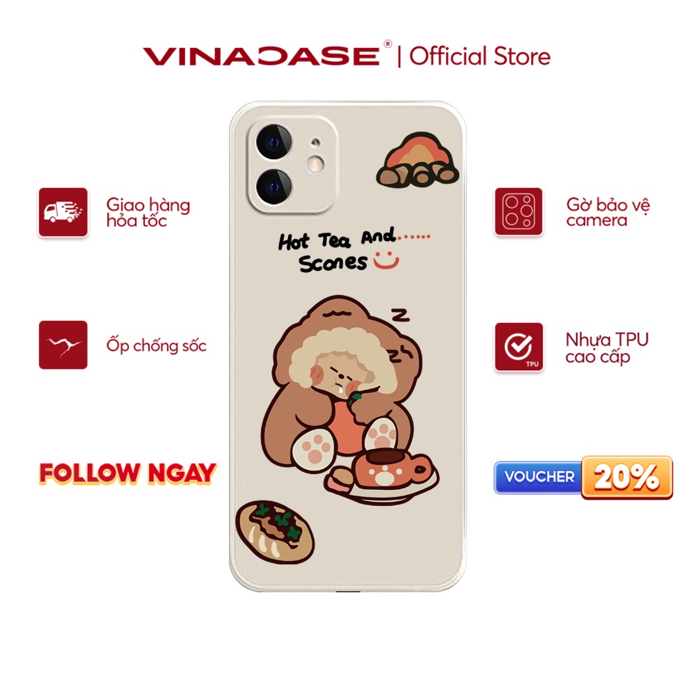 Ốp lưng Vina Case Iphone 6S/6 Plus/7G/8G/X/Xs/11/12/....Silicone TPU dẻo viền vuông bảo vệ camera hình Sóc Nâu