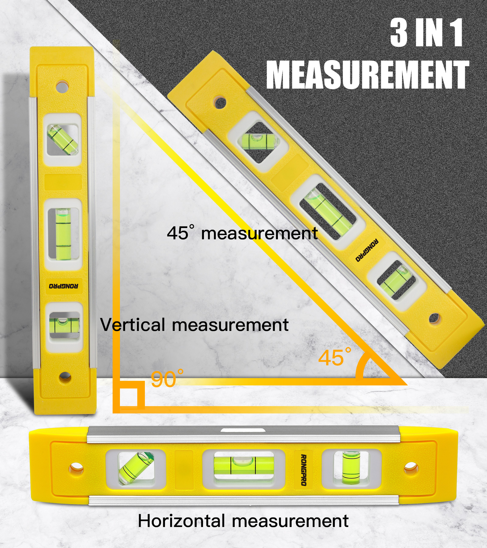 【InnovateWorld】Rongpro 3 Bubble Magnetic ABS Spirit Level Ruler ...