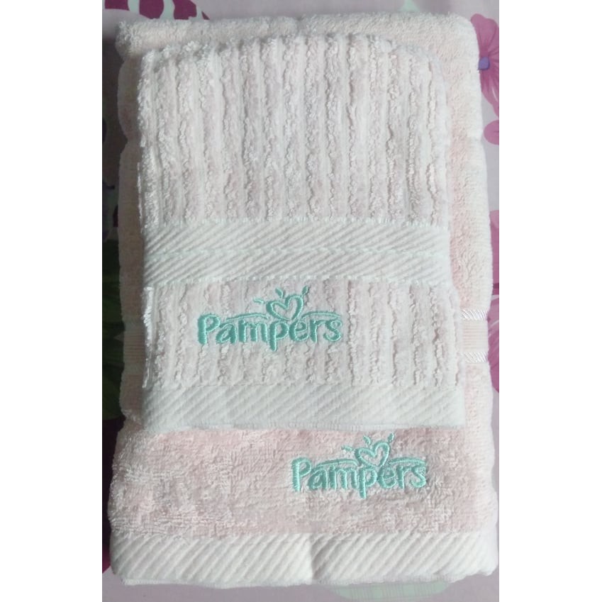 Bộ 2 khăn Cotton cao cấp thêu logo Pampers