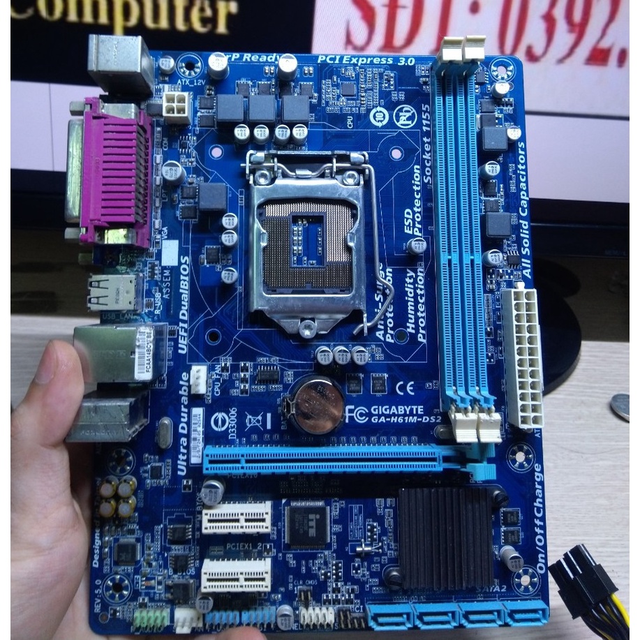 Main Gigabyte  H61 DS2 zin( FREESHIP +TẶNG FE+KEO TẢN NHIỆT+PIN CMOS).Main chính hãng bóc máy văn phòng.Main socket 1155