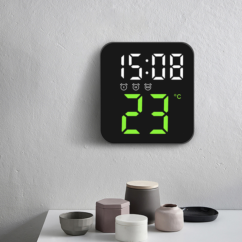 Led Electronic Digital Alarm Clock With Temperature Time Date Display 2 Levels Adjustable Brightness Bedside Clock For Home Decor