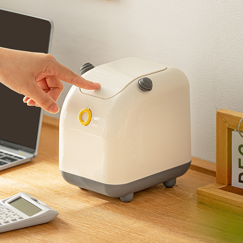 Desktop trash can Household garbage can Office desk trash can Mini trash can plastic dustbin Garbage can with cover Suitable for small space Can separate garbage.