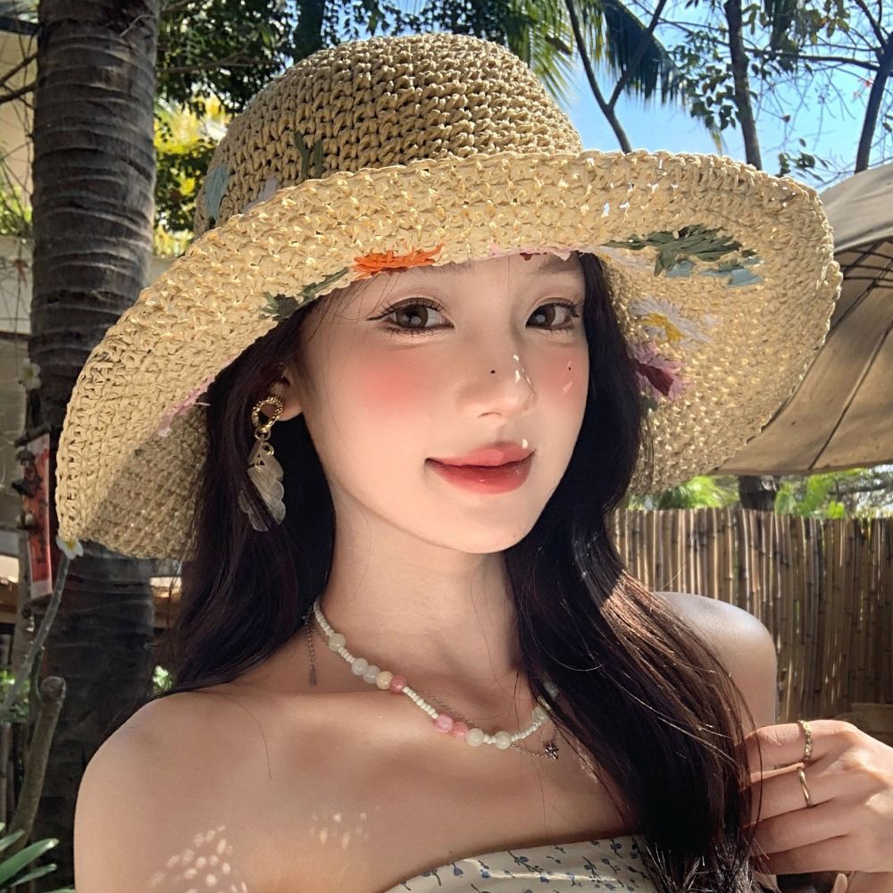 Casual%20Colorful%20Flower%20Straw%20Hat%20Boho%20Wide%20Brim%20Women's%20Sun%20Hats%20Breathable%20Embroidered%20Flower%20Fisherman%20Hat%20Girls%20-%20Image%204