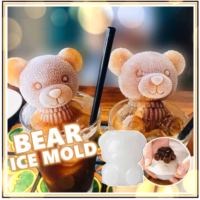 Ice Cube Mold Silicone Cute Animal Ice Cube Mold Abrasive 3D Ice Cube Mold  Bear Mold Silicone Creative Coffee Milk Tea Ice cube