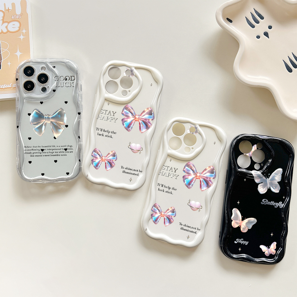 Jizetin for Redmi 9A Back Cover Luck Butterfly Bow Cream Wavy Edge Soft Silicone Phone Case. 