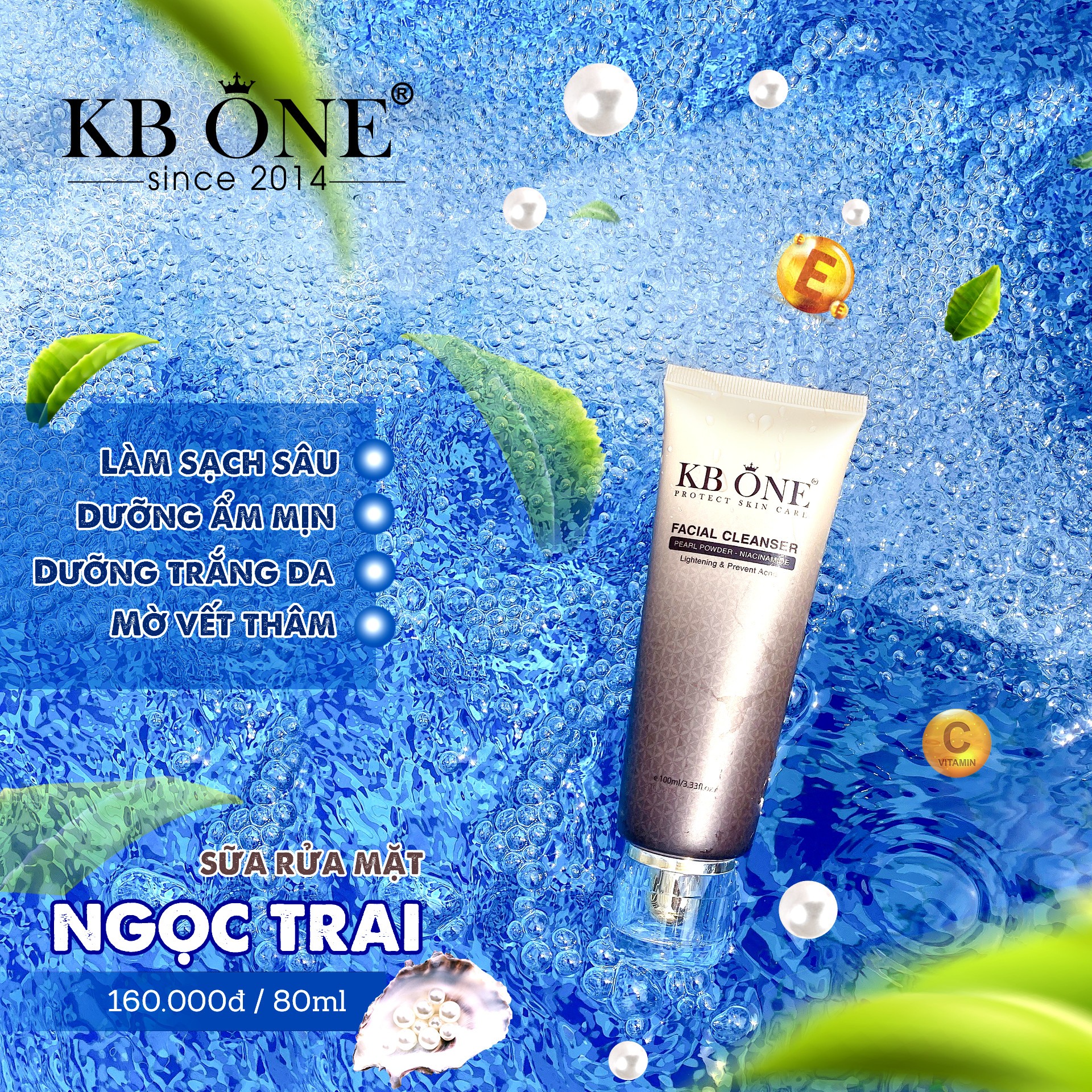 [Chính hãng] Sữa Rửa Mặt Ngọc Trai Sáng Da KbOne 100ml