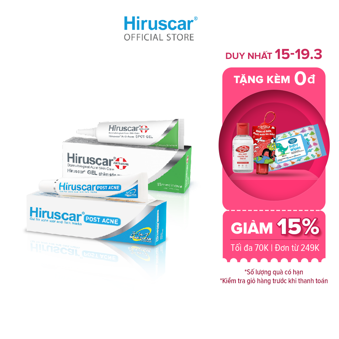 Bộ gel Hiruscar xử lí mụn Anti-Acne Spot 10g và trị thâm mụn Hiruscar Post Acne 10g thumbnail