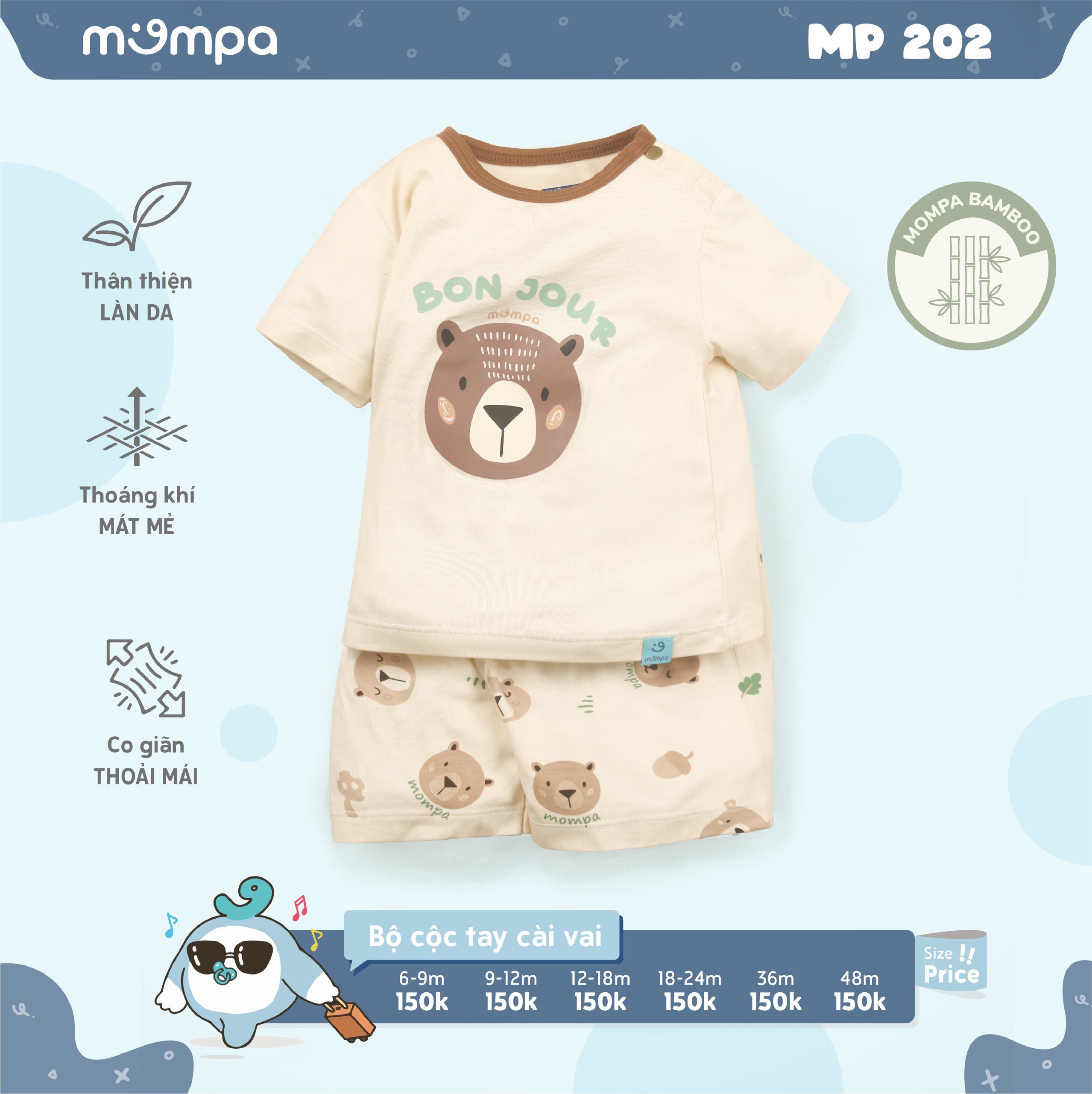 MP202 - Bộ quần áo cộc tay Mompa vải bamboo mỏng mịn, thoáng mát