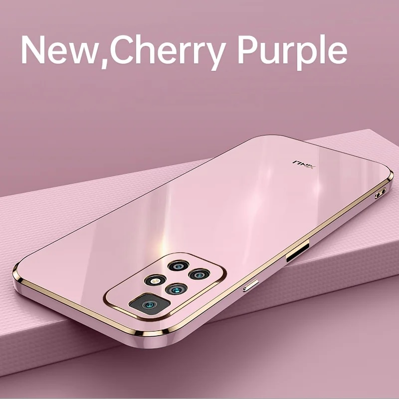 Fashions High Quality Casing for Xiaomi Redmi 10 Solid Color Straight Edge 6D Plating Phone Case Soft Cover.