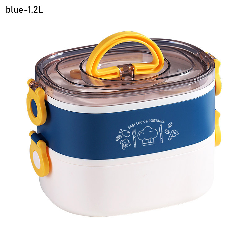 Simple oval-shaped double-layer stainless steel lunch box large-capacity handle compartment lunch box student lunch box