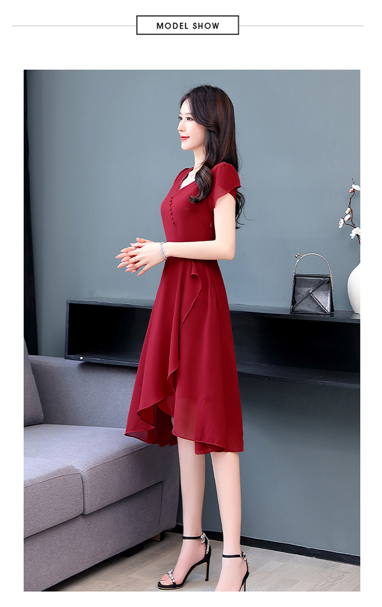 Váy voan lụa 2 lớp xẻ tà lệch tôn dáng