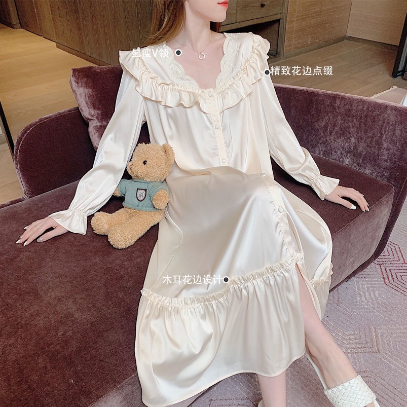 Váy ngủ lụa phối ren quảng châu tiểu thư