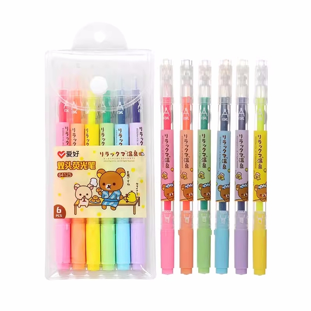 %E3%80%90The%20Quiet%20Page%E3%80%916pcs/set%20Aihao%2064125%20Rilakkuma%20Highlighter%20Kawaii%20Expression%20Paint%20Marker%20Pen%20School%20Office%20Office%20Stationery%20Supply%20-%20Image%202