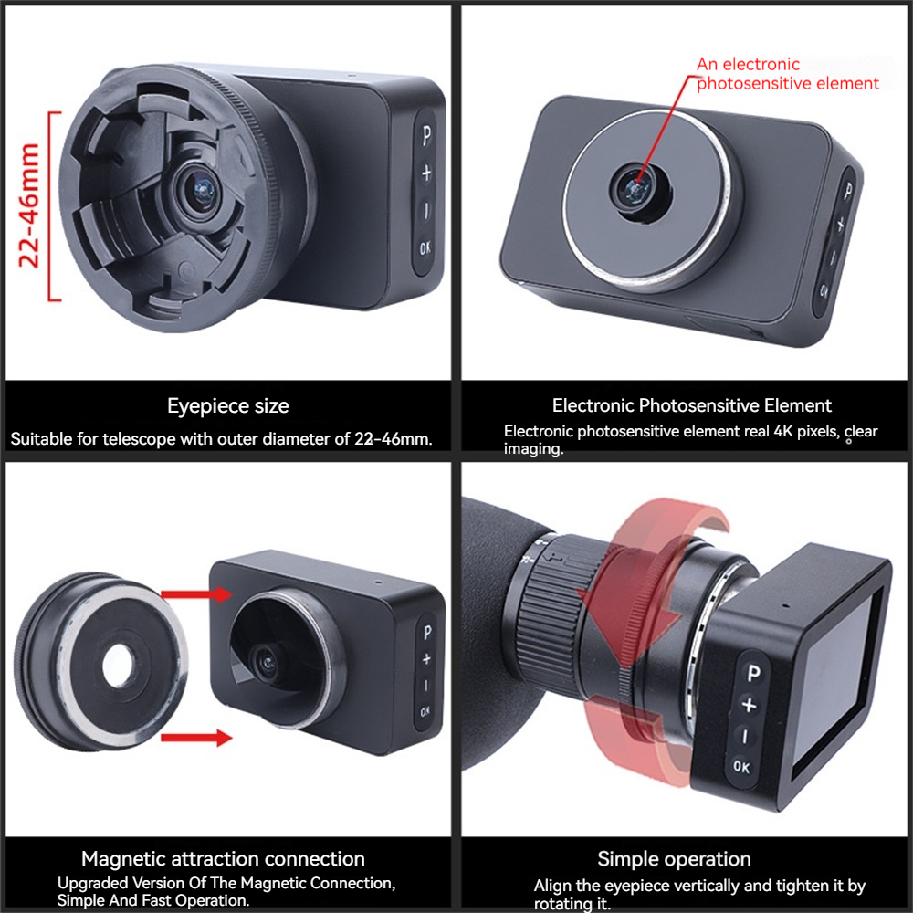 3 inch 4K HD Digital Telescope Eyepiece Portable Low Light Night Vision Camera for Monocular Binocular Telescope Spotting Scope.