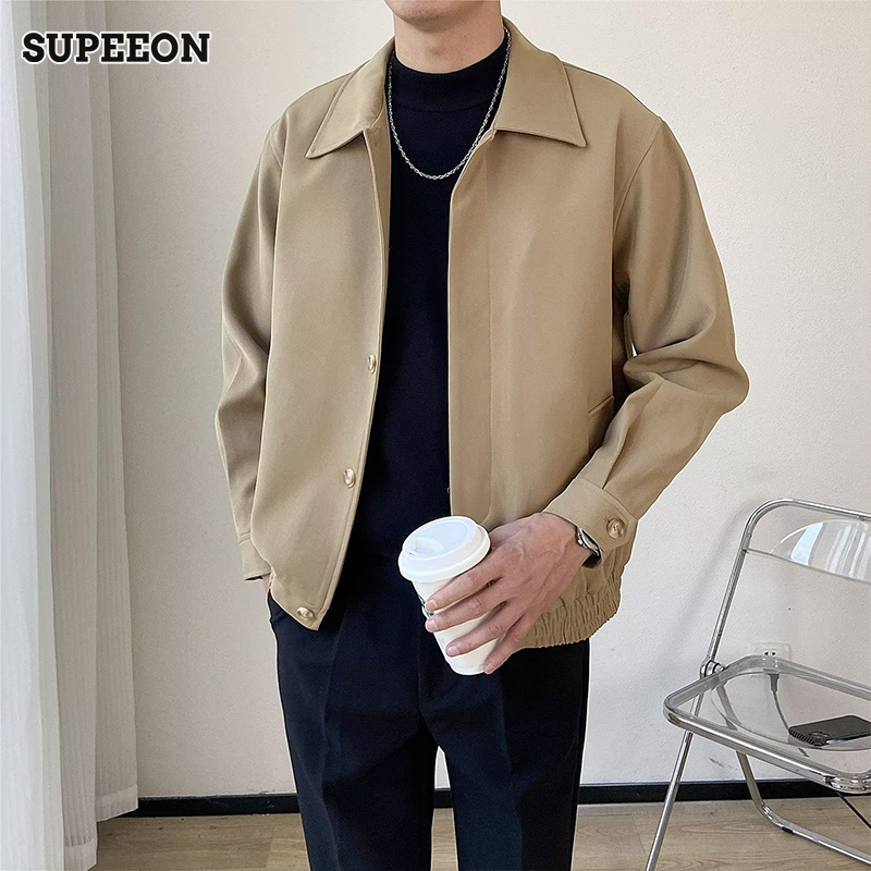 SUPEEON丨Men's Thin Lapel Loose Casual Jacket Short draped solid color Korean style jacket