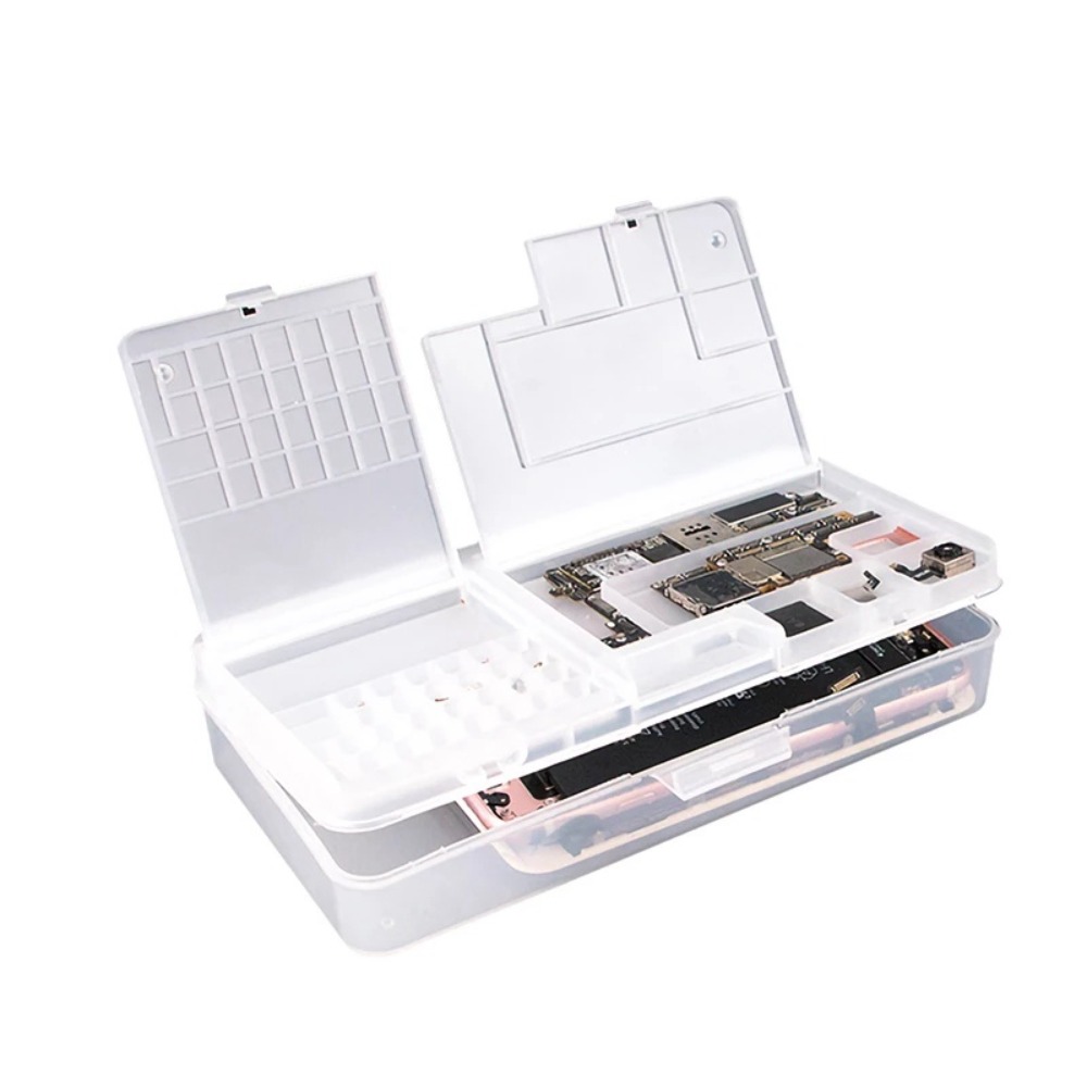 AAVGH PVC Flip Storage Box Two-layer Rectangle Mobile Phone Repair Storage Box High-capacity Component Tool Packaging Box for Mobile Motherboard/Small Screw/Component