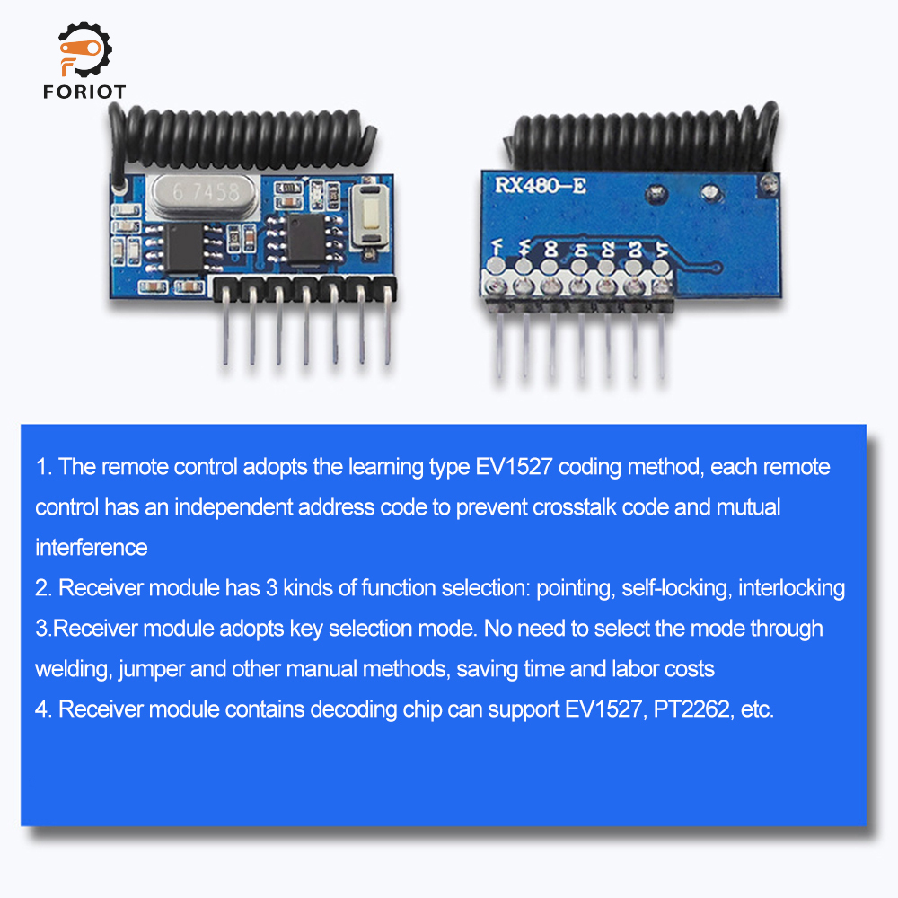 Foriot không dây 433MHz mô-đun RF Máy thu và máy phát Đầu thu điều khiển từ xa mô-đun
