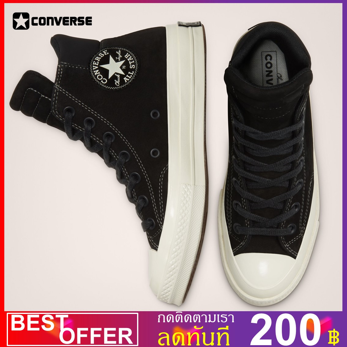 [[ ลิขสิทธิ์ ]] Converse Black Anodized Metals Chuck 70 Padded High