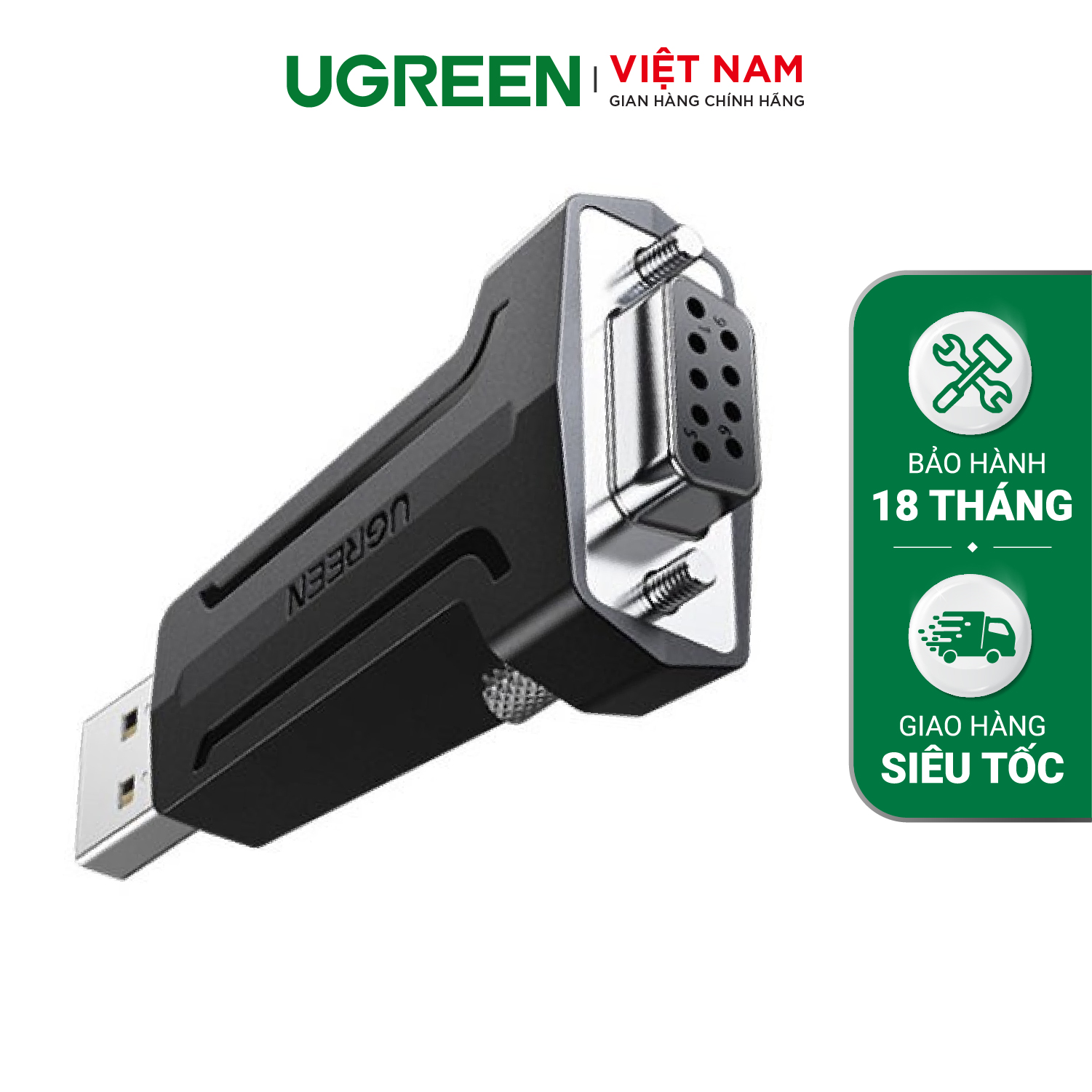 Đầu chuyển usb 2.0 sang com dp9 rs 232 ugreen 80111 - tốc độ truyền 1mbps - đầu mạ niken cao cấp - hàng phân phối chính hãng - bảo hành 18 tháng 1 đổi 1