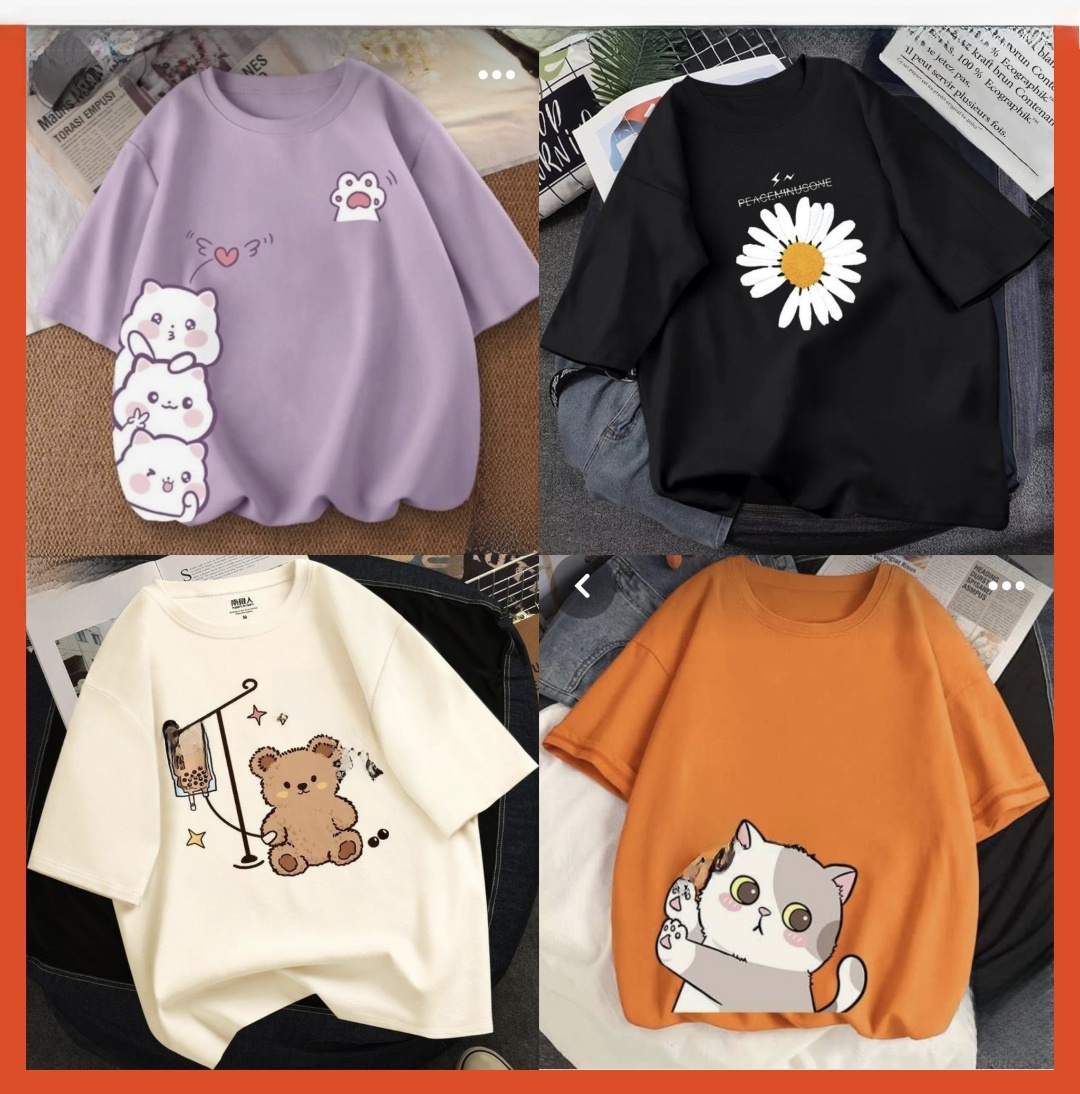 pack of 4 Hafe Slive T Sharts DTF Prant For Women