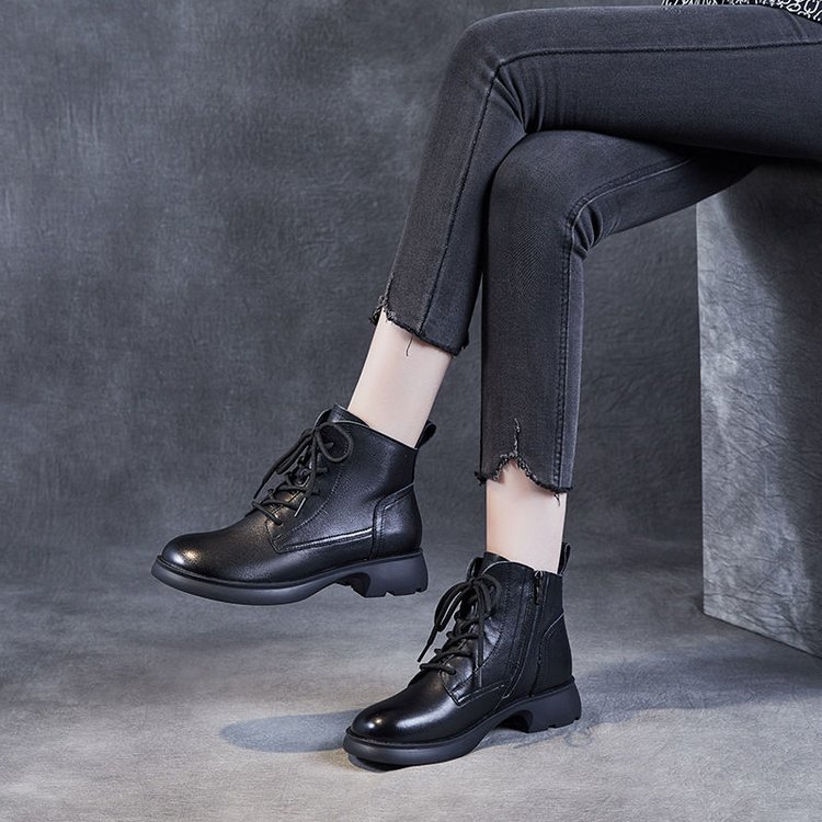 Vshoes bốt martin da mềm bốt ngắn lót nhung đế bệt cổ điển dễ phối thời trang cho nữ bốt nữ
