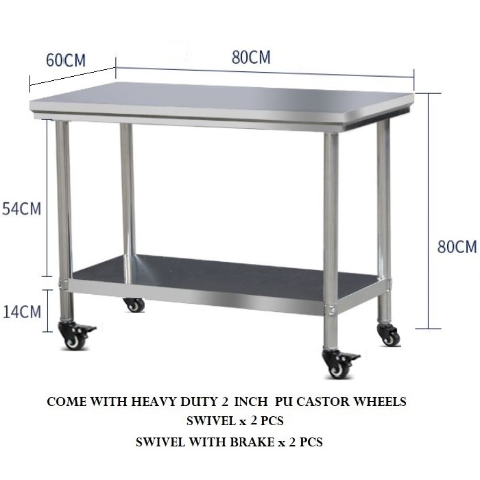 WORK TABLE 2 TIERS STAINLESS STEEL DUA TINGKAT不锈钢工作枱/ WORK BENCH MEJA ...