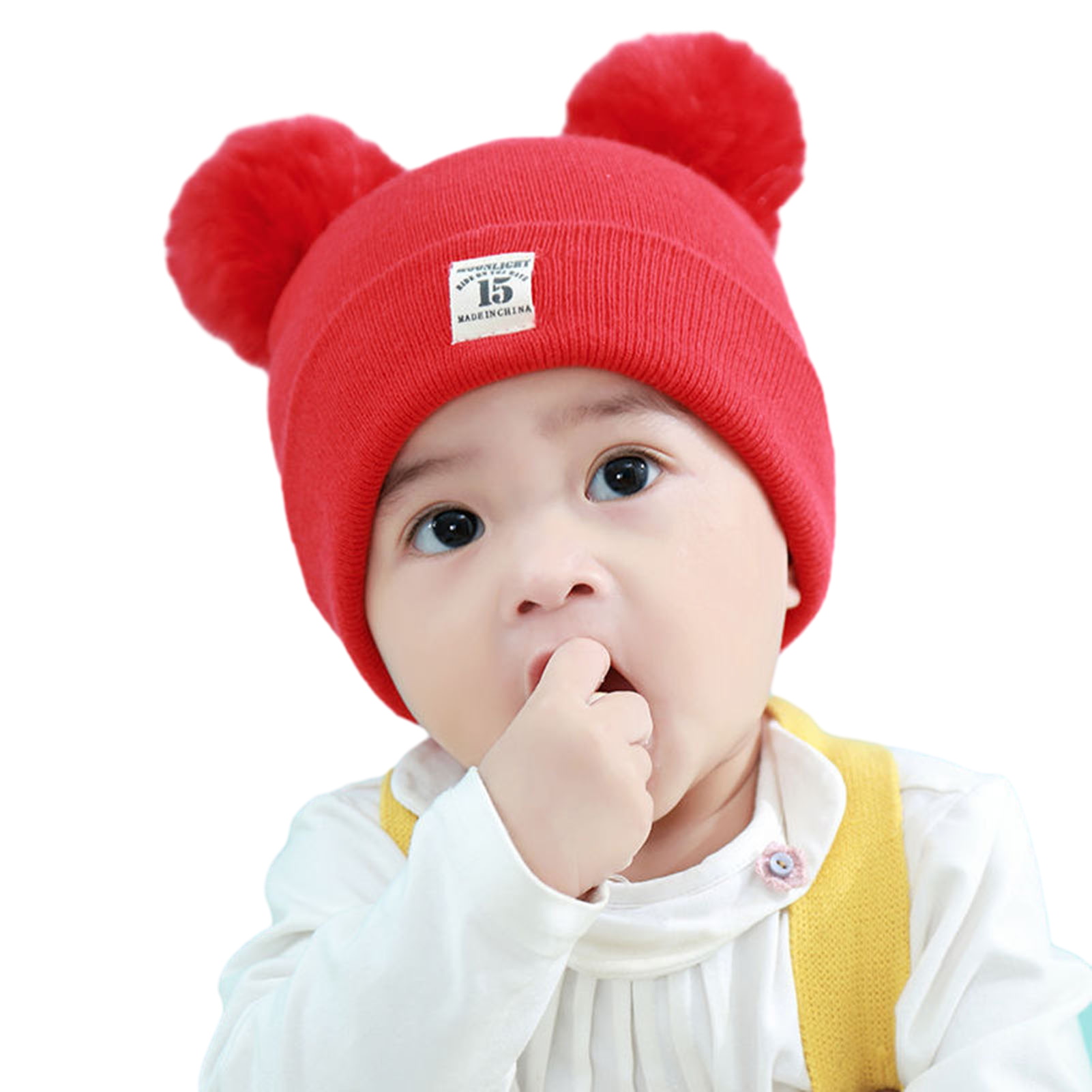 Baby Beanie Hat Baby Knitting Beanie Adorable Winter Baby Knitted Hat with Furry Balls Brimless Beanie for Toddlers Cute Logo Pattern Perfect Outfit Accessory for Children