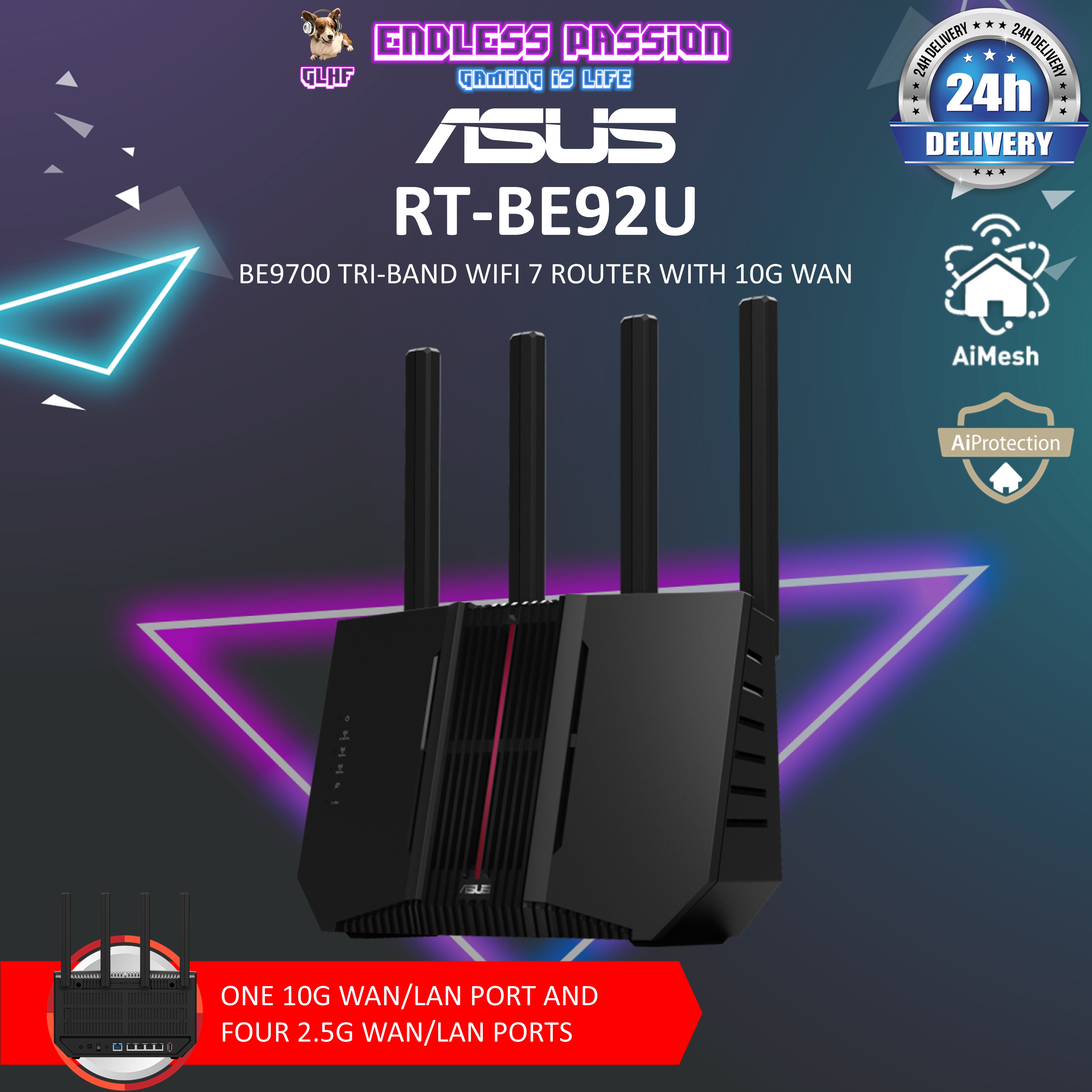 ASUS RT BE92U BE9700 Tri-band WiFi 7 Router with 320MHz Bandwidth