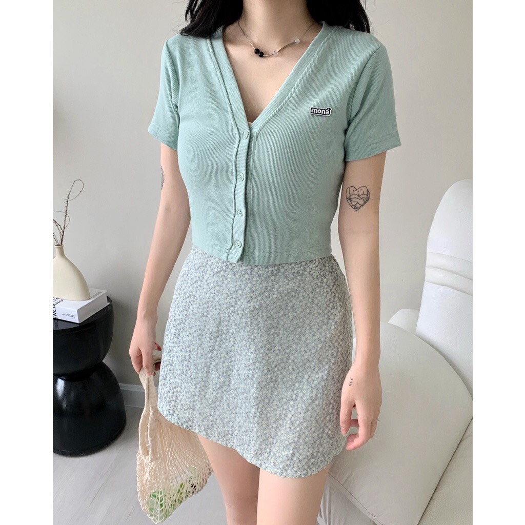 [VOUCHER 12%/149K] MONÁ - Áo croptop cổ tim - BORIM TOP XANH CỐM/TRẮNG/ĐEN