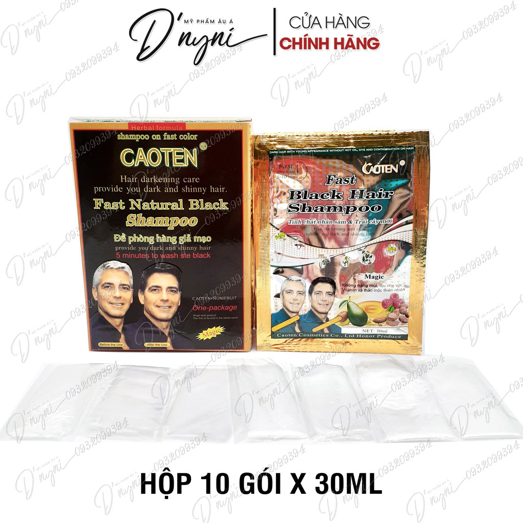 (HỘP 10 GÓI) Dầu Gội Nhuộm Đen Tóc CAOTEN 30ml Gội Là Đen