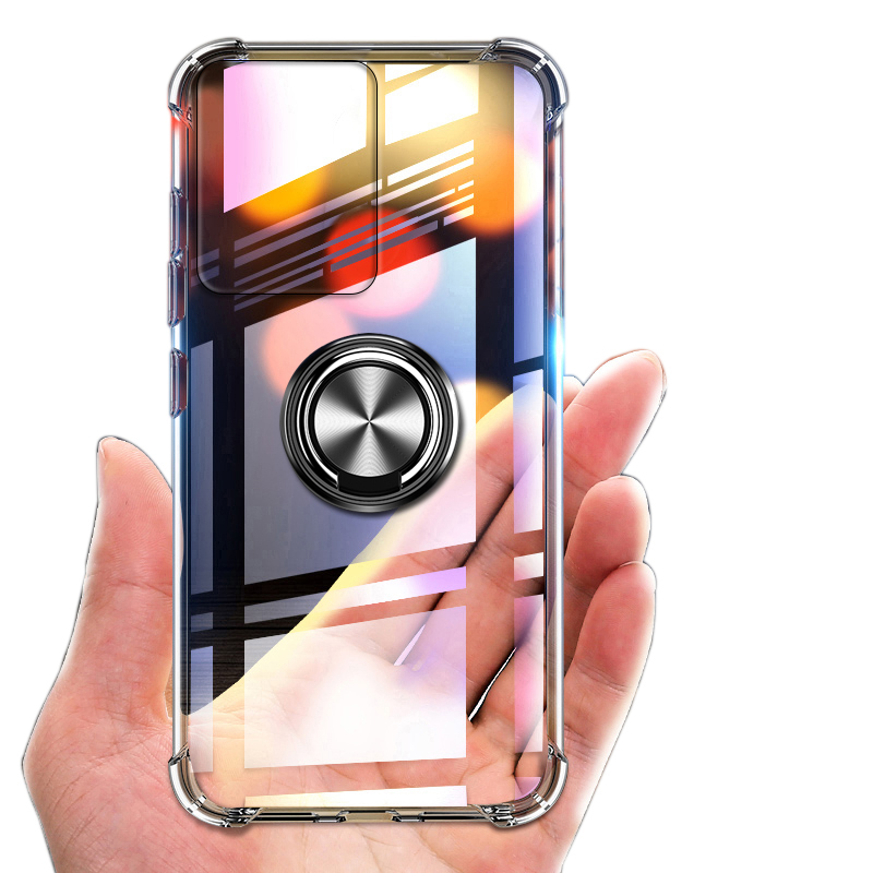 For Xiaomi Poco M6 Case Soft Clear Transparent Protector Shockproof Car Adsorb Holder Ring For Xiaomi Poco M6 4G Back Cover Phone Cases