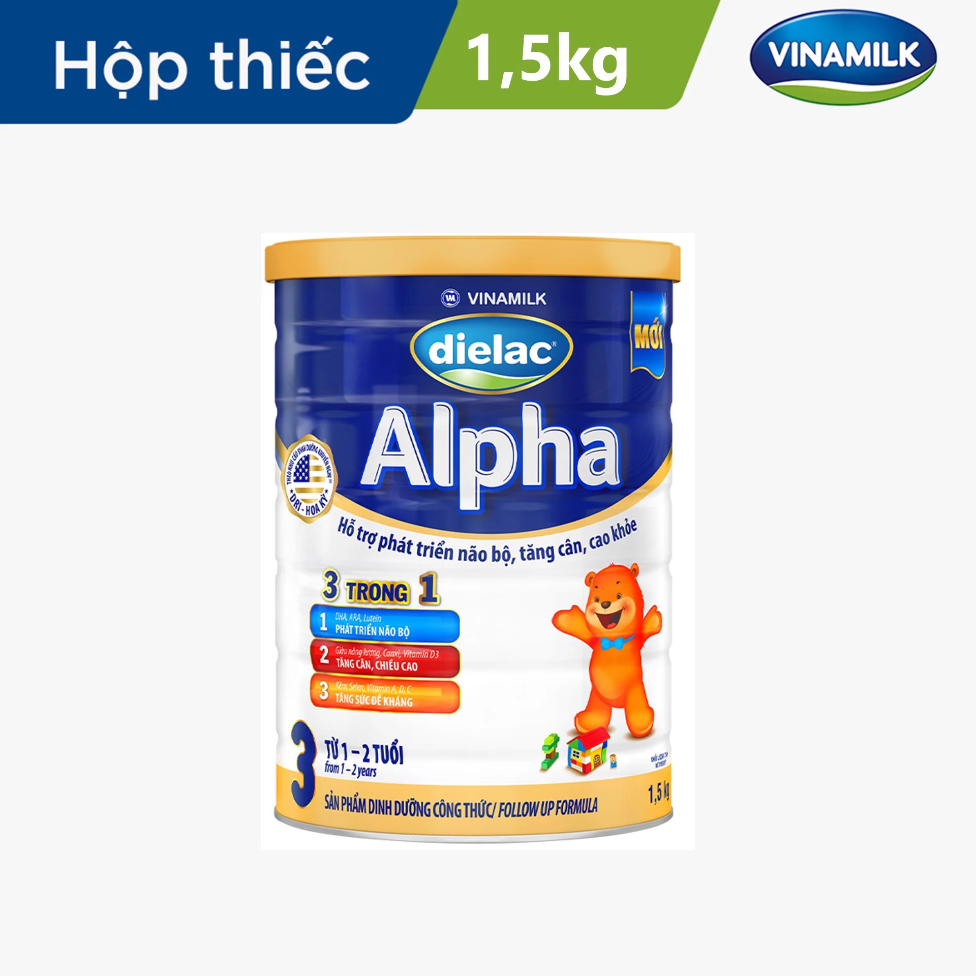 Sữa bột Dielac Alpha 3 - lon 1,5kg (cho trẻ từ 1 - 2 tuổi) Chính hãng