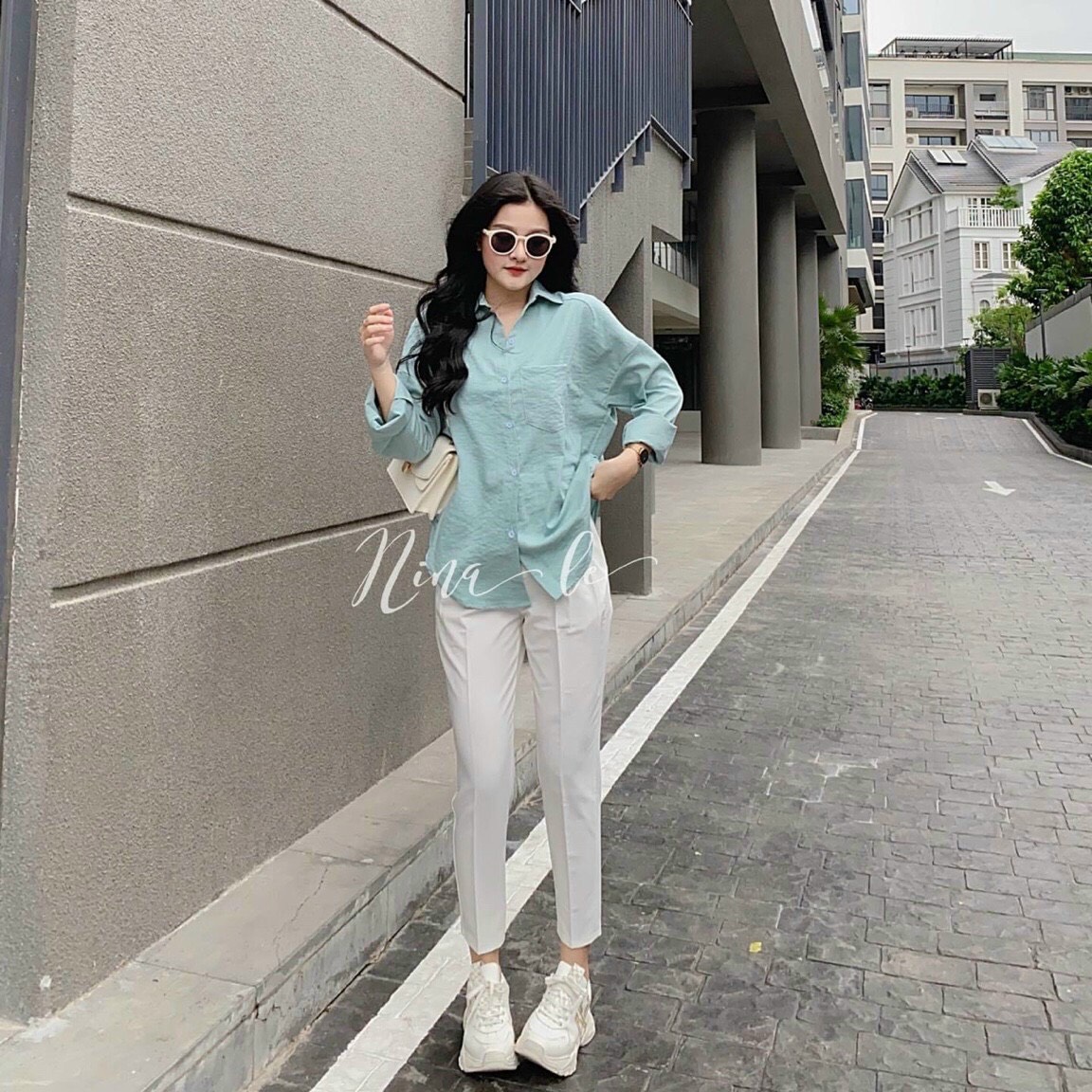 [HCM]Áo sơ mi nữ kiểu form dài chất đũi dày dặn.
