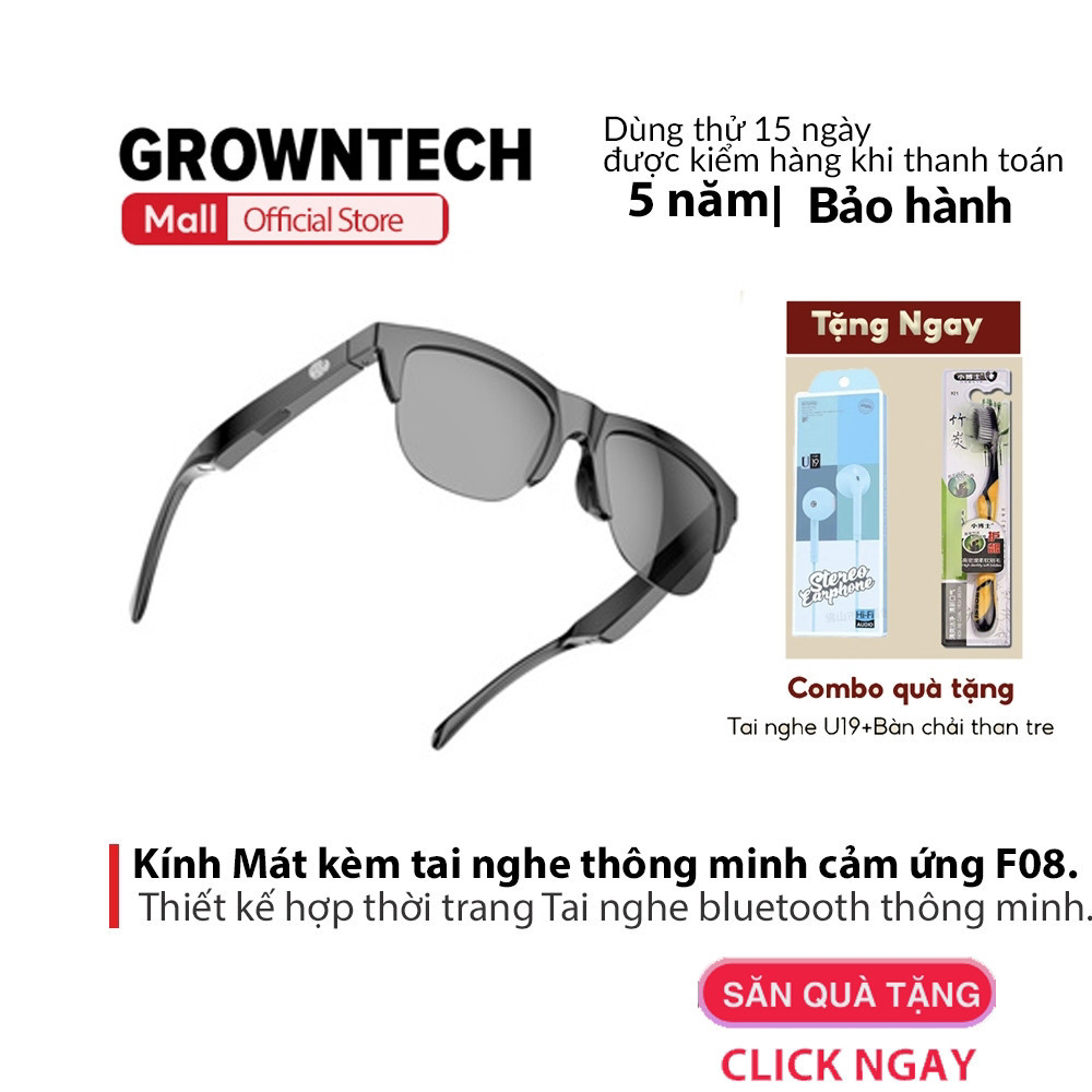 Mắt kính bluetooth 5.3 Growntech F06, kính không dây hỗ trợ đàm thoại chống ánh sáng xanh chống nước