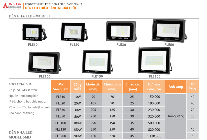 Đèn pha led 100w,150W,200w ánh sáng trắng/vàng Asia