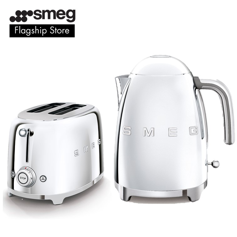 smeg silver kettle and toaster set