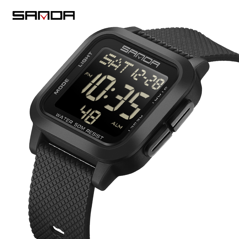 Sanda Square Solid Color Watch Retro Trendy Night Light Waterproof Electronic Men's Watch SD2194-6.
