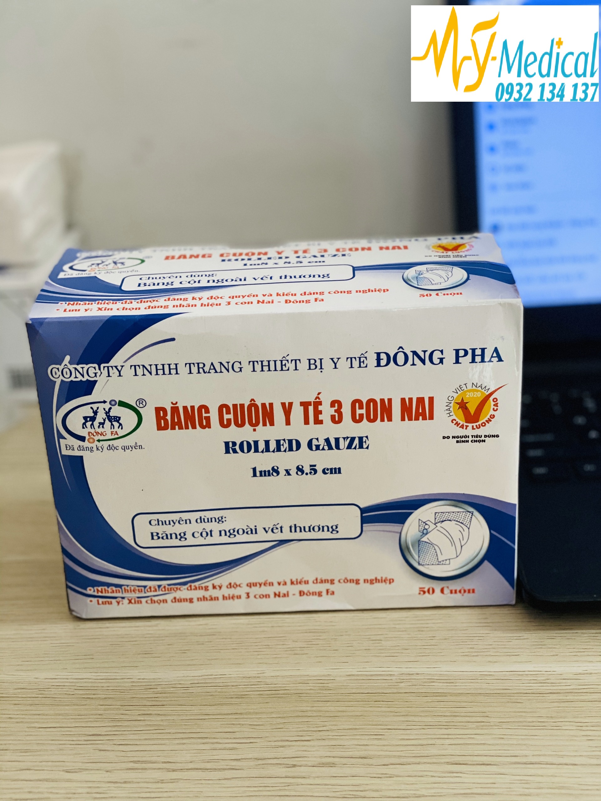 Băng cuộn y tế 3 con nai đông pha 1m8x8.5cm 50 cuộn