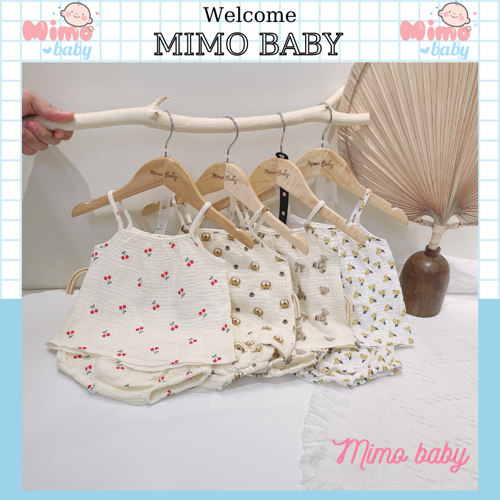 Set bộ quần áo hai dây quần chip xô Muslin 2022 thoáng mát đáng yêu cho bé gái Mimobaby QA25