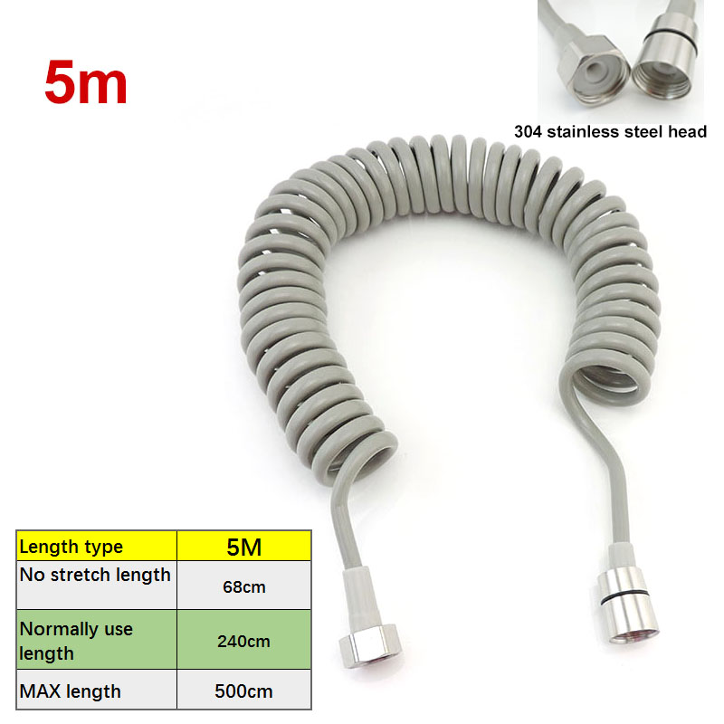 QKKQLA Shop 2m 3m 5m grey Flexible long Spring Shower head Hose tube plastic for bathroom Water Toilet Bidet Sprayer Telephone Line soft 1/2