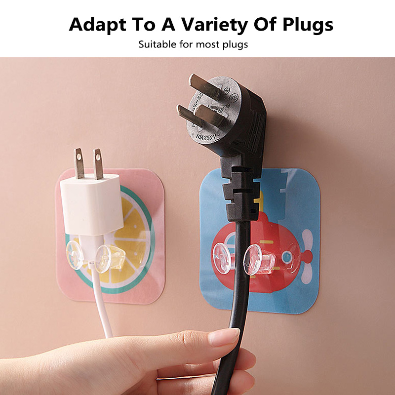 CHIPLY【Cartoon】4pc Set Cute Plug Wall Hook Seamless Plug Power PVC Hook Cord Storage Hook Sticky Hook Plug Fixing Frame 7.5*7.5cm