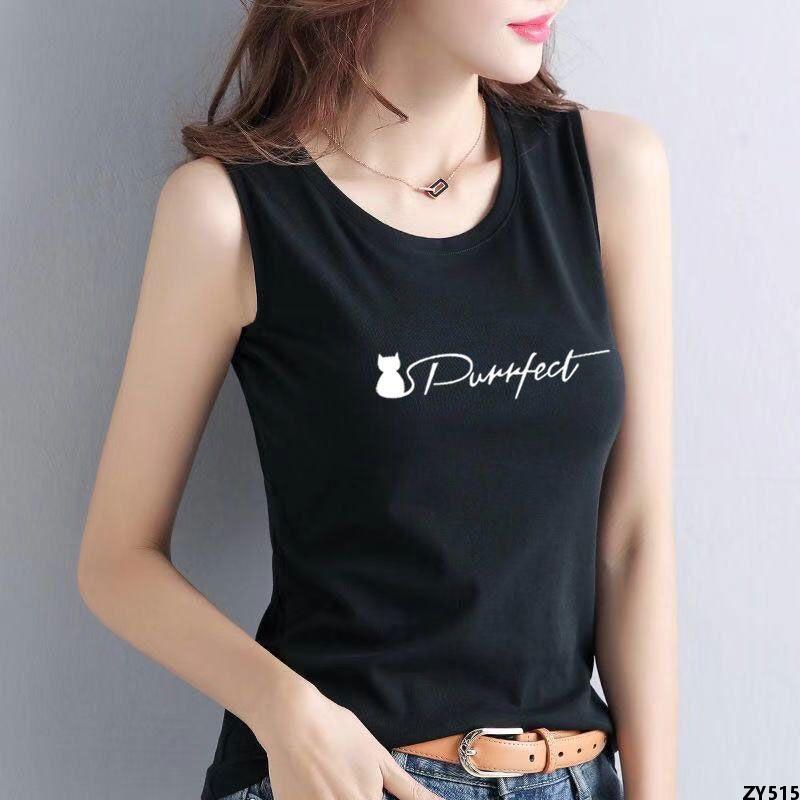 Sleeveless T Women's Outer Cotton T-shirt 】 Wear round Neck Loose New ...