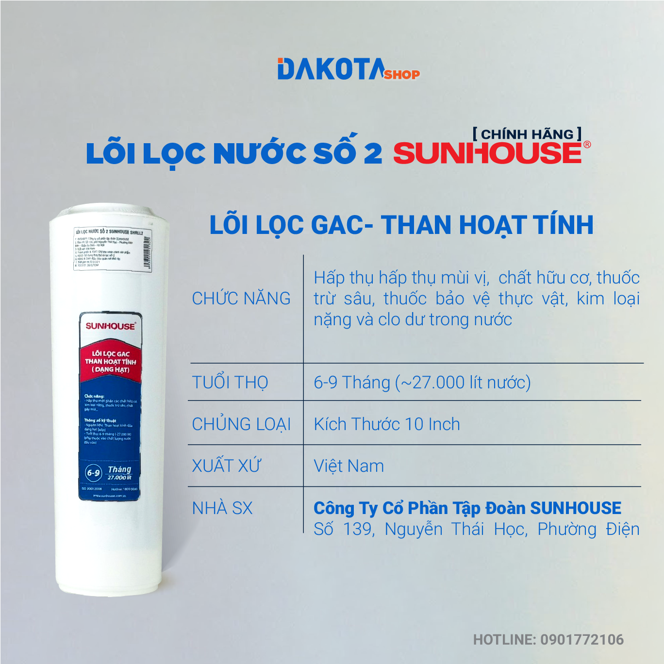 Lõi lọc nước số 2 Sunhouse -  SHRLL2