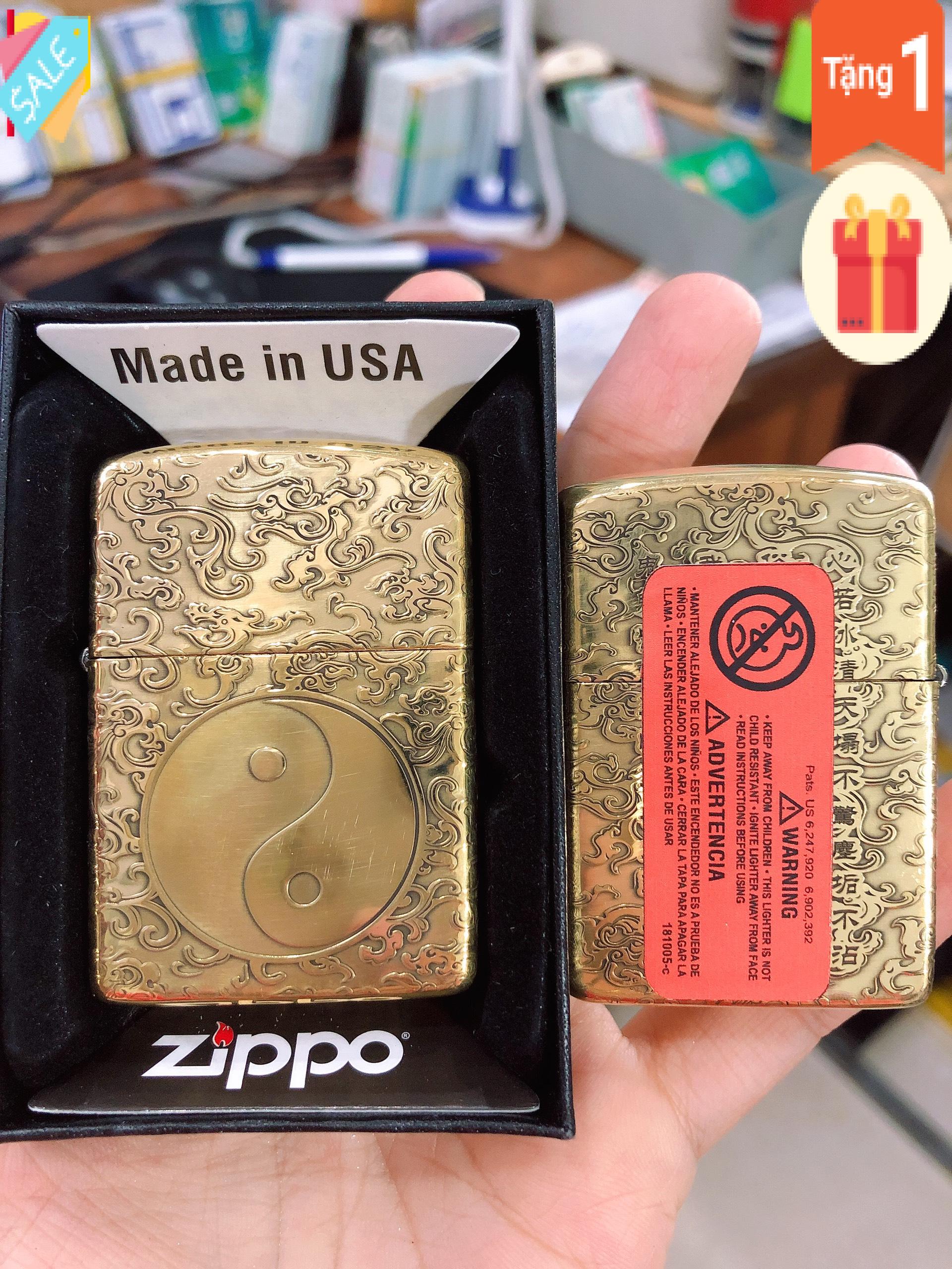 Bật Lửa Zippo Armor Vỏ Dầy, Khắc Chìm 5 Mặt Hình Bát Quái, Có tem đỏ