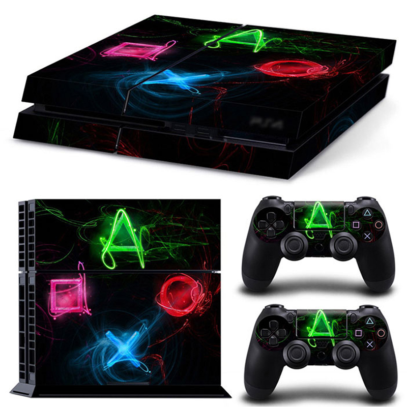 【Latest Style】 for PS4 console and 2 controllers skin sticker PS4 geometry design protective cover full set.