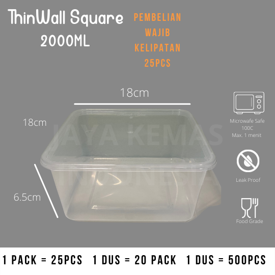 Thinwall Sq 3000ml Tempat Makan Kotak Bening 3000 Ml Murah Isi 25 Pcs