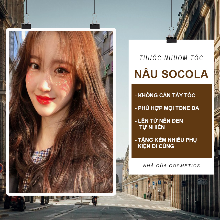 THUỐC NHUỘM TÓC MÀU NÂU SOCOLA TẶNG KÈM TRỢ NHUỘM OXY, BAO TAY VÀ MŨ CHÙM Ủ TÓC