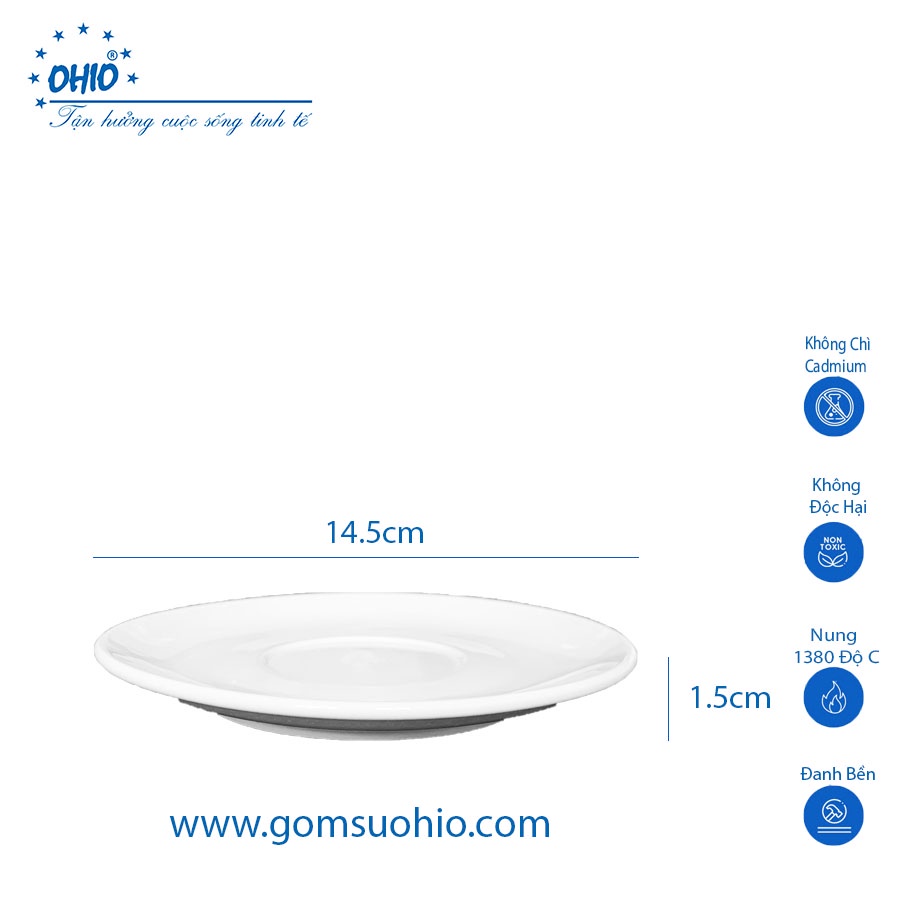 Đĩa Kê Sứ Trắng OHIO, size 11- 14.5cm
