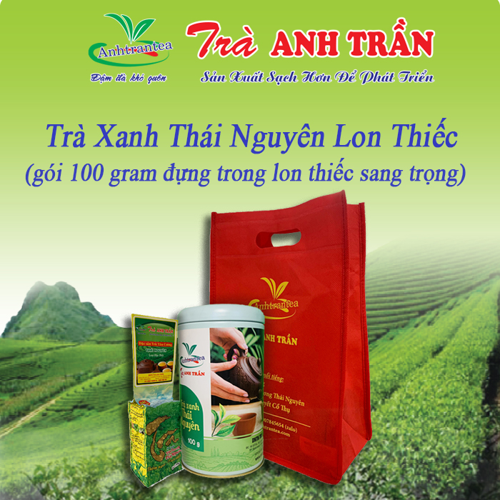 Trà xanh Thái Nguyên, lon thiếc 100g (Trà búp Tân Cương Thái Nguyên đặc biệt )