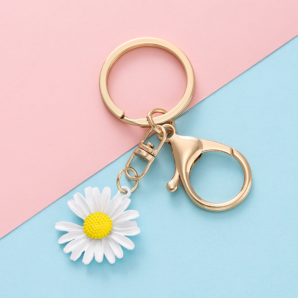 St.kunkka 1pcs Alloy Notched Flower Keychain Colorful Daisy Charm Pendant For Diy Car Keychain Accessories Gifts.